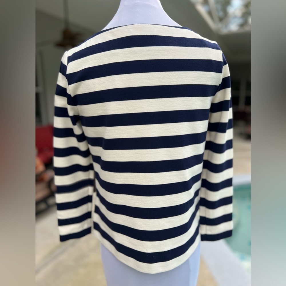 Tory Burch Navy Stripe Long Sleeve Top Size Small - Picture 4 of 8